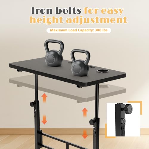 Furmax Small Portable Standing Desk Adjustable Height, Mobile Stand Laptop Computer Workstation with Lockable Wheels for Walking Pad Treadmill (Black) Furmax