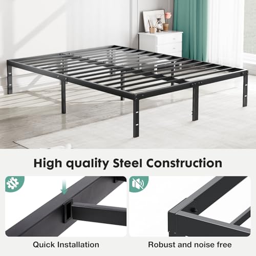 Sweetcrispy Bed Frame King - Heavy Duty No Box Spring Needed Metal Platform Bedroom Frames with Storage Space, 14 Inches High, Sturdy Steel Slat Support, Black Sweetcrispy