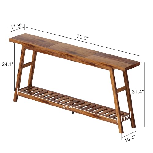ChooChoo 70.9 Inch Long Console Tables for Entryway, Wood 2-Tier Entry Hallway Table, Narrow Sofa Table Behind Couch Table for Living Room, Entrance, Walnut ChooChoo