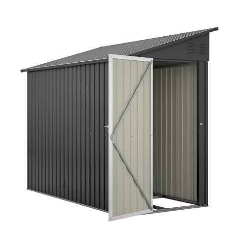 YOPTO 4×8 FT Outdoor Metal Storage Shed,Heavy-Duty Lean to Storage Shed with Floor Base,Garden Tool Metal Storage House W/Lockable Door and 2 Air Vents,Weather Resistant,for Backyard,Patio,Lawn,Black YOPTO