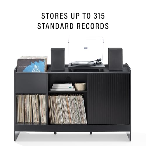 Crosley Furniture Arden Mid Century Record Storage Console Turntable Stand, Vinyl Storage Up to 315 Records, Black Crosley Furniture