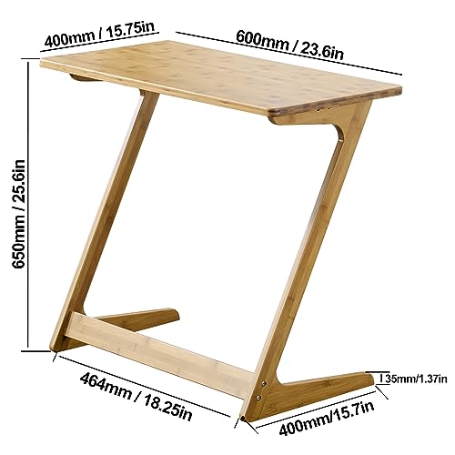 Zoopolyn Tv Tray Table Bamboo Tv Dinner Table Z Shaped end table for Sofa Couch Laptop Living Room Bedroom Natural Zoopolyn