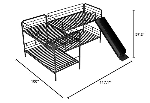 Merax Twin Size L-Shaped Bunk Bed with Slide and Ladder, Black Merax