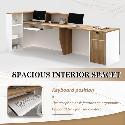 YTElantivo L-Shaped Reception Desk with Counter, 1-Inch Thick Board, Lockable Drawers & Keyboard Tray, Heavy-Duty Front Desk for Office, Salon, Hotel & Clinic YTElantivo
