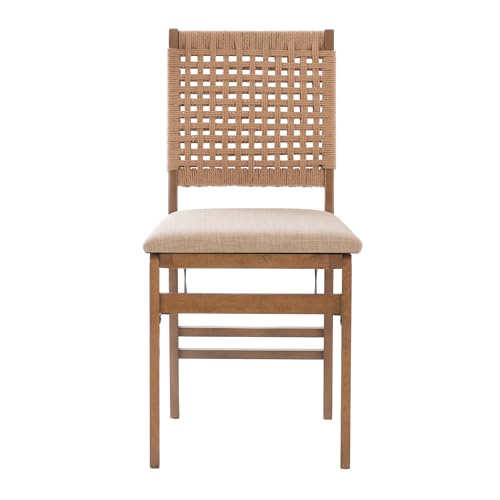 Linon Bennett Natural Folding Chair with Woven Rope Back and Linen Upholstered Seat Set of 2 Linon