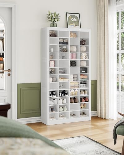 Hzuaneri Shoe Storage Cabinet, 48 Pairs Free Standing Closet Organizer, 9 inch Widened Cell Wood Shoe Organizer, 12 Tiers Vertical Space Saving Shoe Rack for Entryway, Cloakroom, White SR39603X Hzuaneri