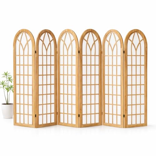ALeesiing 6-Panel Folding Room Divider Privacy Screen Shoji Style Wooden Frame Decorative Partition for Bedroom Office Apartment Natural ALeesing