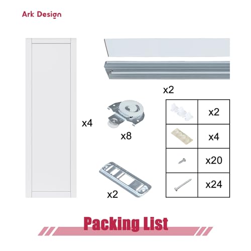 80" Assembled White Prefinished 3-Lite Tempered Frosted Glass Sliding Door Room Divider with Hardware & Handles, 96" x 80" ARK DESIGN