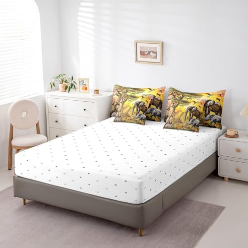 Erosebridal African Safari Animal Comforter Set Queen Size 7 Piece,Elephant Giraffe Bedding Set with Sheet Set,Zebra Cheetah Rhinoceros Bed in A Bag with Throw Pillow Covers,Reversible Erosebridal