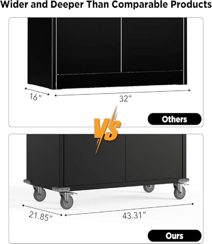 OREALLANDROL 72"x44"x22" Metal Garage Storage Cabinet with Wheels & Pegboards, Black Steel Locking Cabinet with 4 Adjustable Shelves, Rolling Tool for Garage, Basement, Home, Office OREALLANDROL