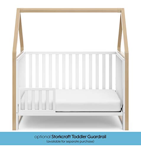 Storkcraft Orchard 5-in-1 Convertible Crib (White with Driftwood) – GREENGUARD Gold Certified, Canopy Style Baby Crib, Converts from Crib to Toddler Bed, Daybed and Full-Size Bed Storkcraft