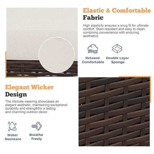 Shintenchi 3 Pieces Patio Furniture Set 3 Pieces PE Rattan Wicker Chairs with Table Outdoor Furniture for Backyard/Garden/Poolside/Outdoor Restaurant Brown Rattan with White Cushion Shintenchi