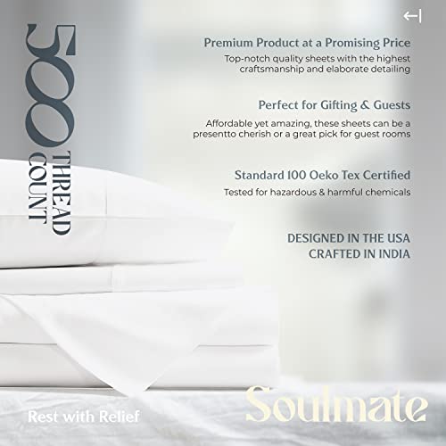Mayfair Linen Twin Sheet Sets Cotton - 500 Thread Count 100% Cotton Twin Sheets, 3 PC (White), Luxury Soft, Breathable, Cooling, Extra Large 16" Deep Pocket Sateen Weave Bedsheet Set for Dorm Rooms Mayfair Linen