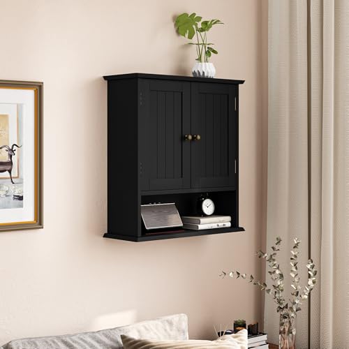 Smuxee Black Wall Cabinet, Small, 2-Door Medicine Cabinet with Adjustable Shelves, Over Toilet, For Kitchen and Laundry Rooms Smuxee