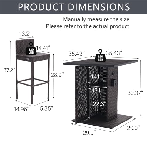 Koruiten 5-Piece Outdoor Wicker Bar Set with Built-in Bottle Opener and Hidden Storage - Brown Koruiten