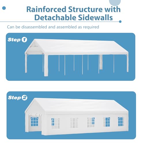 KEIKI 16X32ft Party Tent Heavy Duty, Outdoor Canopy Tent Carport Wedding Event Shelter BBQ Wedding Tents for Parties with Storage Bags & Removable Sidewall for Parties Carport Camping Garden Patio KEIKI