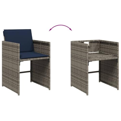 vidaXL 11-Piece Patio Dining Set - Gray Poly Rattan, Navy Cushions, Foldable Chairs, Acacia Wood Table for Garden, Backyard, Outdoor vidaXL