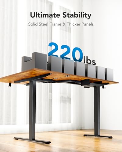 HUANUO 71x48 inch Dual Motor L Shaped Electric Standing Desk with 3 Preset Heights, Electric Height Adjustable Computer Table, 2 Hooks & Cable Tray, Raising Desk for Home Office, Vintage Brown HUANUO