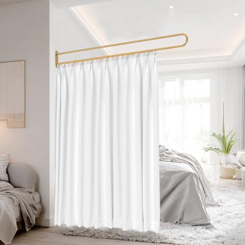 GSYUWIH U-Shaped Room Divider Curtains,Privacy Room Divider,Metal Support Wall Mounted Curtains,Blackout Ceiling Track Curtain with Hooks for Soundproofing for Beauty Salon Fitting Rooms Bedroom GSYUWIH