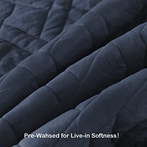 HORIMOTE HOME Quilt Set Queen Size Navy Blue, Classic Geometric Diamond Stitched Pattern, Ultra Soft Microfiber Lightweight Bedding Bedspread Coverlet for All Season with 1 Quilt 2 Pillow Shams HORIMOTE HOME