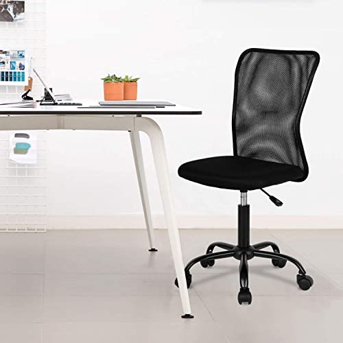 FDW Home Office Chair Mid Back Mesh Desk Chair Armless Computer Ergonomic Task Rolling Swivel Chair Back Support Adjustable Modern with Lumbar Support,Black FDW