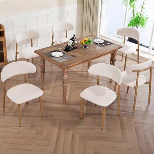 UVV Dining Chairs Set of 4, Metal Kitchen Chairs with Modern Fabric Upholstered for Dining Room, Beige UVV