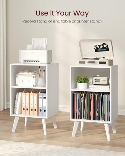 Yzosvki Record Player Stand, 3-Tier Side End Table with Charging Station, Turntable Stand Up to 160 Albums, Vinyl Storage Cabinet Dispaly Shelf for Living Room, Classic White Yzosvki