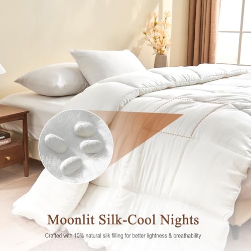 BPC 100% Rayon Derived from Bamboo Silk Blend Comforter Full/Queen Size, Ultra-Soft ClimaSilkโข Down-Alternative Duvet Insert for All Seasons with Corner Tabs, Medium Warmth, White, 82x86 Inches BPC