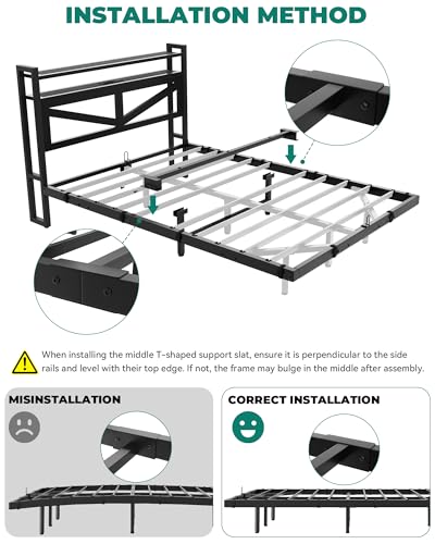 YITAHOME Full Size Floating Bed Frame with USB Charging Station Storage Headboard and with Led Light, Heavy Duty Metal Platform Bed Frame, No Box Spring Needed, Easy Assembly and Noise Free, Black YITAHOME