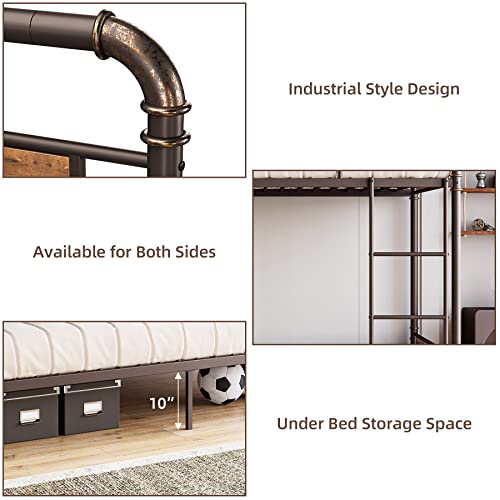 GAOMON Bunk Bed Twin Over Twin,Metal Bunkbeds with Ladders & 16.6" Safety Guardrail,Twin Bunk Beds for Kids,Adults and Small Spaces,No Box Spring Needed,Brown GAOMON