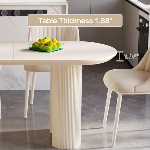 HOTICKME 55.11" Oval Dining Table for 4-6 People, Modern Kitchen Tables with Sturdy Legs, Dinner Tables with 1.88" Thick Tabletop, RectangularTables for Home, Office White HOTICKME