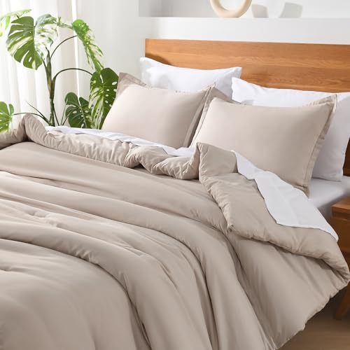 Andency King Size Comforter Set - 7 Pieces Bed in a Bag King Bedding Comforter Sets Oatmeal, Winter Solid Soft Lightweight Comforter with Fitted Sheets, Flat Sheets, Pillowcases & Shams Andency