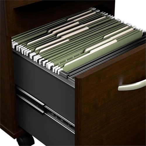 Bush Business Furniture Arrive 72W x 72D L Shaped Reception Desk with Counter and Mobile File Cabinet in Mocha Cherry Bush Furniture