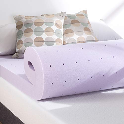 Mellow 4 Inch Ventilated Memory Foam Mattress Topper, Soothing Lavender Infusion, CertiPUR-US Certified, Queen Mellow