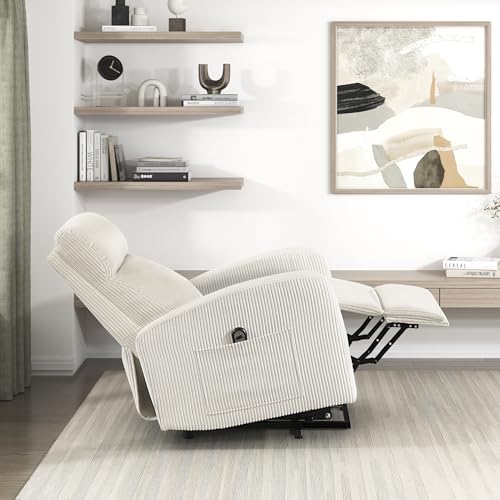 Lexicon Power Lift Recliner Chair for Elderly with Remote Control, Gentle Lift Motion, Side Pocket Armrest, Corduroy Upholstered Electric Recliner for Living Room/Bedroom, Easy Assembly, Beige Lexicon