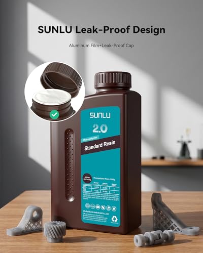 SUNLU 4KG Upgraded Standard 2.0 Photopolymer 3D Printer Resin 405nm UV-Curing Resin, Higher Precision, Stronger Toughness, Dark Grey 4000G