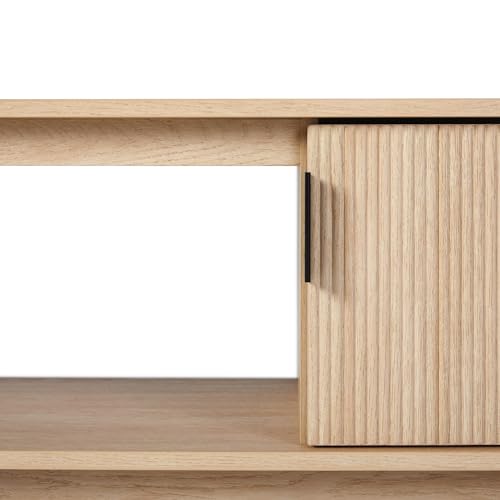 Walker Edison Walton Modern Fluted-Door Low Stand for TVs up to 80 Inches, 70 Inch, Coastal Oak Walker Edison