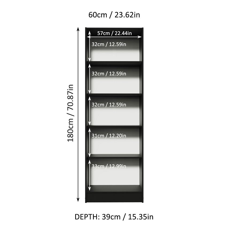 Madesa Pantry Storage Cabinet Armoire Closet with 2 Doors and 5 Utility Shelves 23" L Wooden Organization Unit for Bedroom, Office, Laundry Room, Kitchen, and Garage - Black Madesa