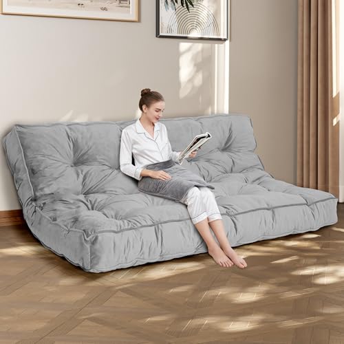 KOZIDO 8” Full Size Futon Mattress Sofa Bed, Extra Thick Foldable Floor Mattress, Shredded Foam Filling for Adults/Teens/Pets with No Assembly Needed, Frame Not Included - Grey KOZIDO