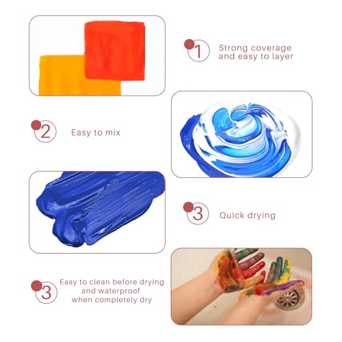 Artecho Acrylic Paint Set 24 Colors 2oz/59ml with 12 Brushes, Art Craft Paints Kit, Paint for Canvas, Rocks, Wood, Fabric, Ceramic and Art Supplies, Non Toxic Paint for Artists and Beginners Artecho