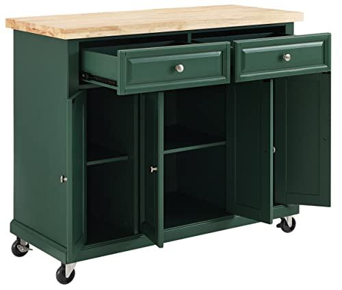 Crosley Furniture Madison Kitchen Island with Solid Wood Top and Optional Casters, Emerald Green Crosley Furniture