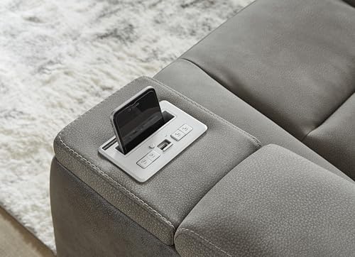 Signature Design by Ashley Next-Gen DuraPella Modern Faux Leather Power Reclining Sofa with Adjustable Headrest, Gray Signature Design by Ashley
