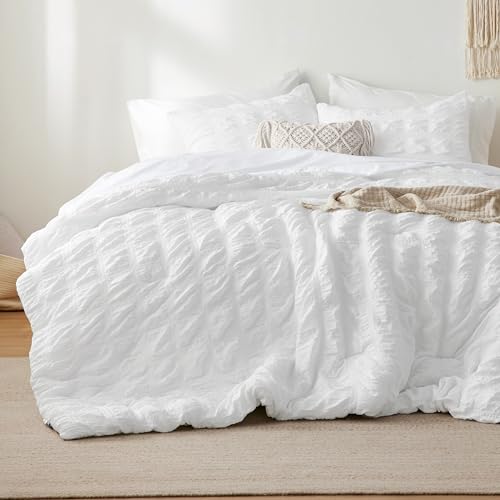 Bedsure Bed in a Bag Twin - 5 Pieces Plaid Seersucker Bedding Comforter Sets, Soft Lightweight White Boho Bed Set with Comforters Twin Size, Sheets, Pillowcase & Sham Bedsure