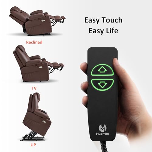 MCombo Large Power Lift Recliner Chair with Massage and Heat for Tall Elderly People, 3 Positions, Cup Holders, and USB Ports, Faux Leather 7516 (Large, Light Brown)