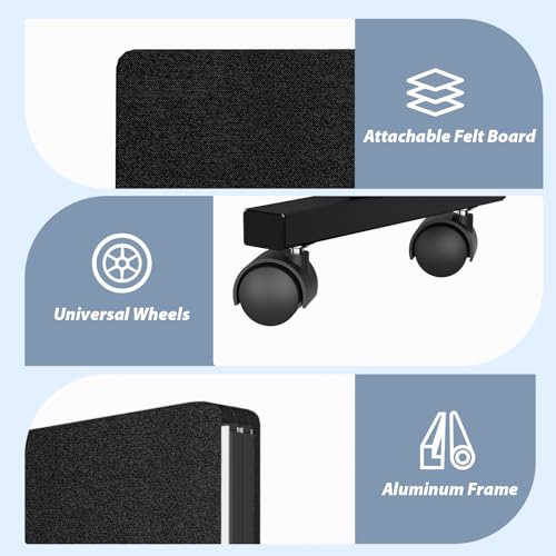 Room Divider Soundproof Privacy Panel with Wheels, 3 Panel Wall Divider (Aluminum Frame) for Room Partition, Folding Room Dividers Space Separation Office Cubicle Wall Divider Sound Proof Separator HOMSCREENER