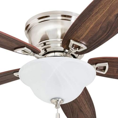Honeywell Ceiling Fans Glen Alden, 52 Inch Classic Flush Mount Indoor LED Ceiling Fan with Light, Pull Chain, Quick-2-Hang Dual Finish Blades, Reversible Motor - 50519-01 (Brushed Nickel) Honeywell Ceiling Fans