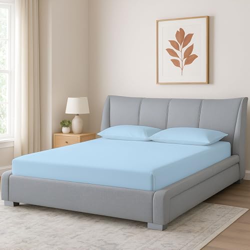 Shreem Linen Super Single Waterbed Sheets, 4-Piece 100% Egyptian Cotton Attached Sheet Set with 15" Deep Pocket, Soft & Breathable Bedsheets for Water Beds, Light Blue Solid Shreem Linen