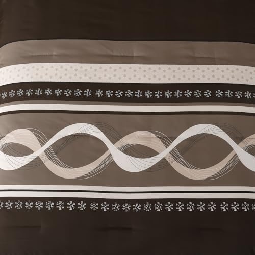 Anibedding Boho Comforter Set,8 Pieces Bed in a Bag Patchwork Striped Comforter Set,Brown Bed Set Queen Size, Soft Microfiber Boho Bedding Set for All Season(90"×90") Anibedding