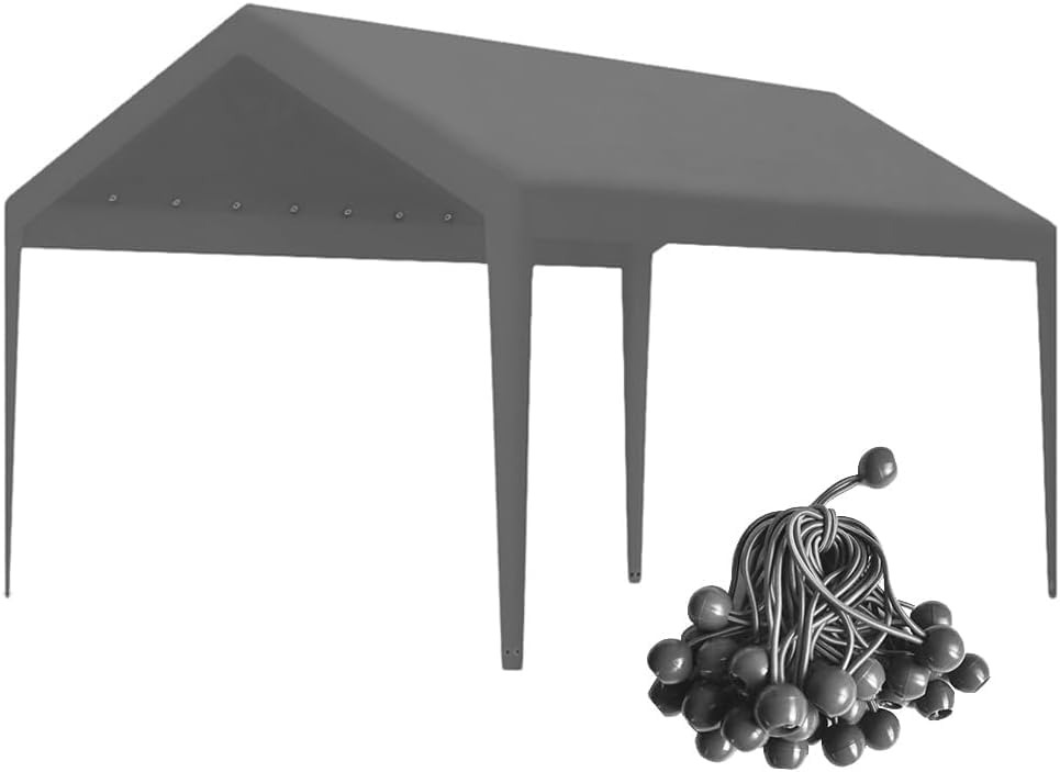 Rutile 10 x 20 FT Carport Replacement Cover - Heavy Duty Car Tarp Canopy Tent Garage Top Shelter With Fabric Leg Pole Skirts and Ball Bungees - Gray (Only Top Cover, Frame Not Included) Rutile