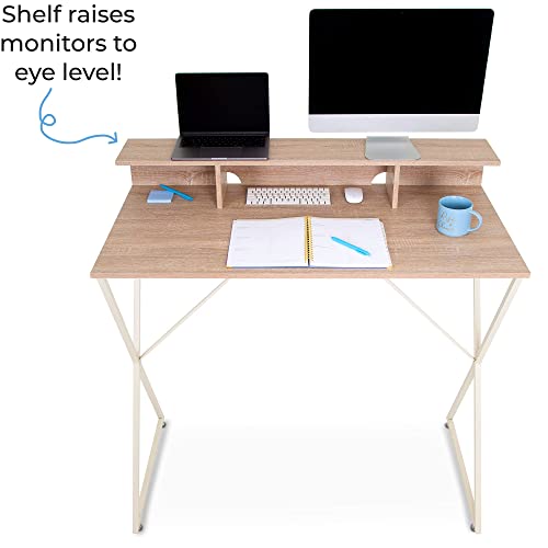 Stand Steady Joy Desk | Modern Stand Up Workstation with Storage Cubbies | Pretty Standing Desk with Large Desktop | Multifunctional Table for Home & Office (Maple / 48 x 42) Stand Steady
